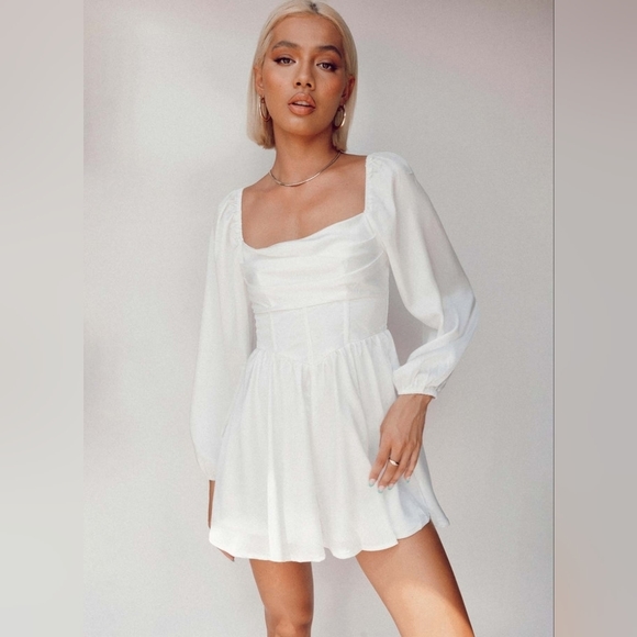 Princess Polly Pants - Princess Polly White Lillie Long Sleeve Square Neck Silky Romper Size 4US